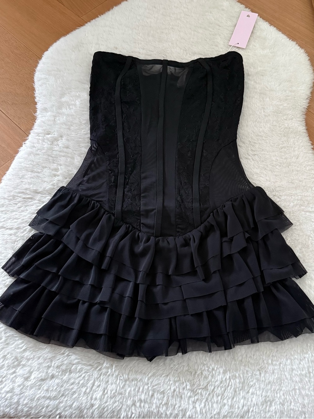 New with tags Dolls Kill black mesh corset dress with shorts underneath size M - Picture 1 of 6